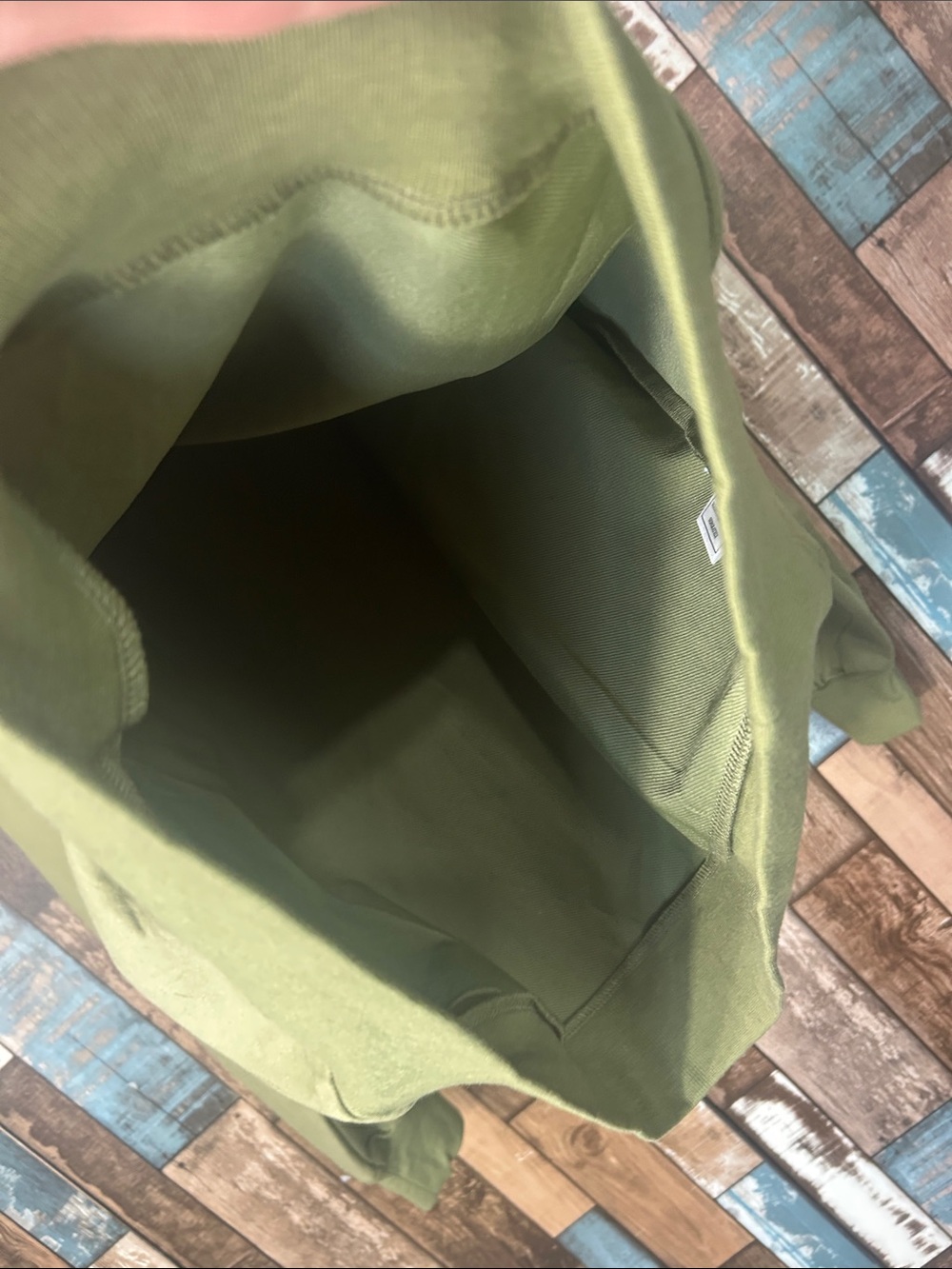 Army green white striped sleeve oversized sweatshirt - Picture 7 of 12